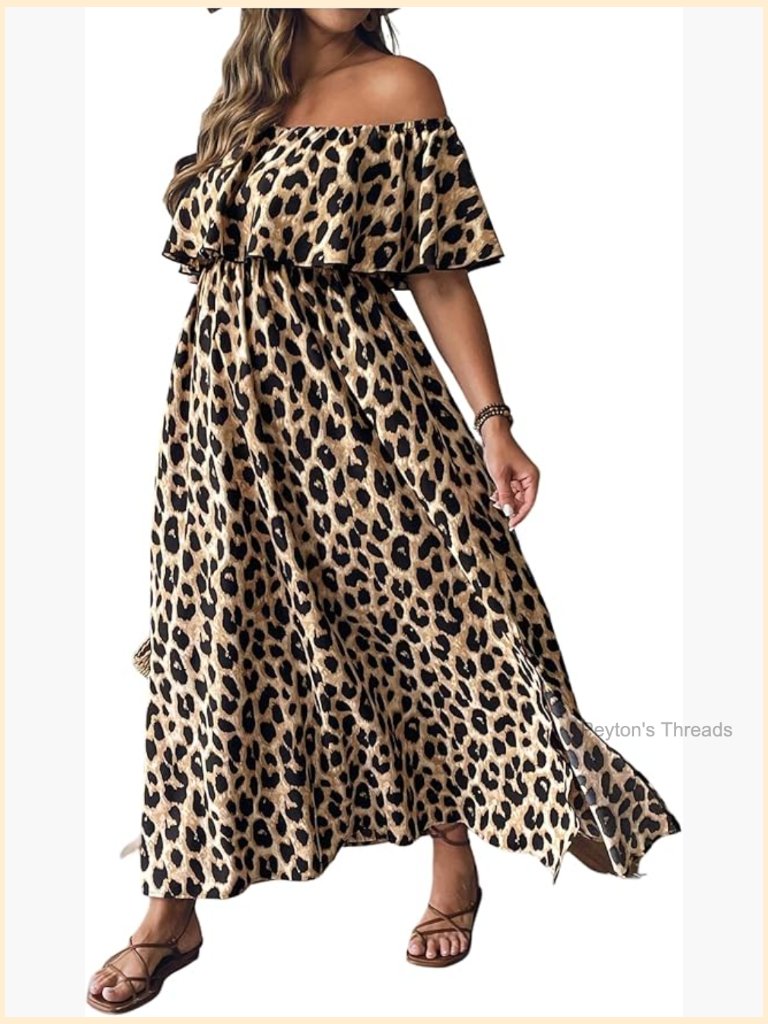 Plus Size Off Shoulder Ruffle A Line Maxi Dress With Short Sleeves